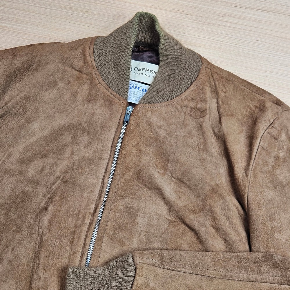 Vintage Deerskin Trading Post Bomber Jacket Mens 40 Brown Genuine Suede Leather